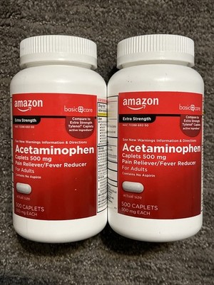 2 Extra Strength Acetaminophen 500mg Fever Reducer Pain Reliever 500 Caps BB5/28