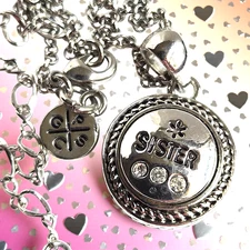 Ginger Snaps Pendant Necklace with SISTER Snap Charm Silver Tone 18–21”