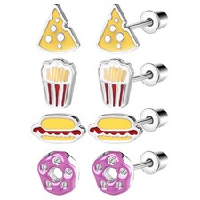 4 Pairs Hypoallergenic Screw Back Earrings for Women Surgical Steel Style 3