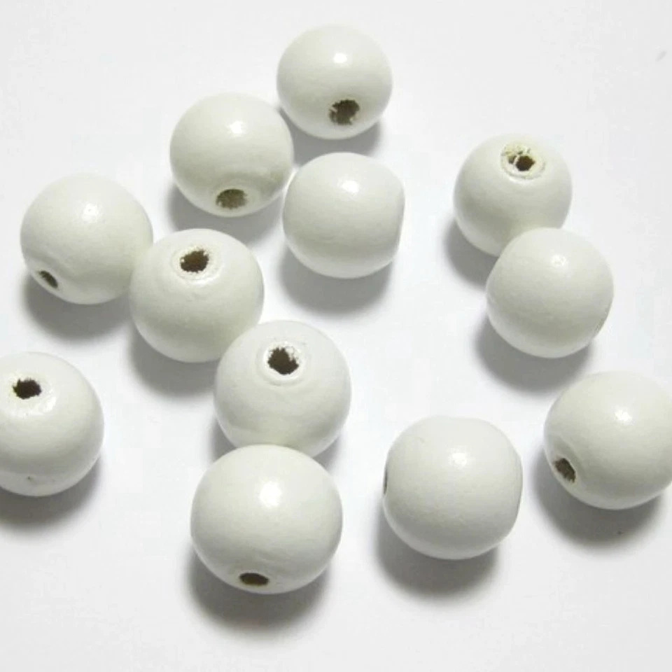 100 piezas Cuentas de madera redondas blancas de 12 mm (1/2") ~ Cuentas de madera para hacer joyas Foto 2 de 4