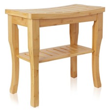 Bamboo Shower Bench with Storage Shelf, Wood Bathroom Spa Stool Seat for Bathtub