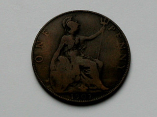 1907 UK (British) Edward VII Coin One Penny (1d) circulated faint legend
