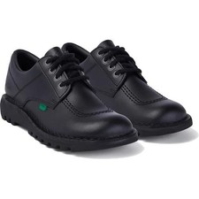 Kickers Kick Lo Womens Ladies Black Leather Lace Up School Work Shoes Size 4-8