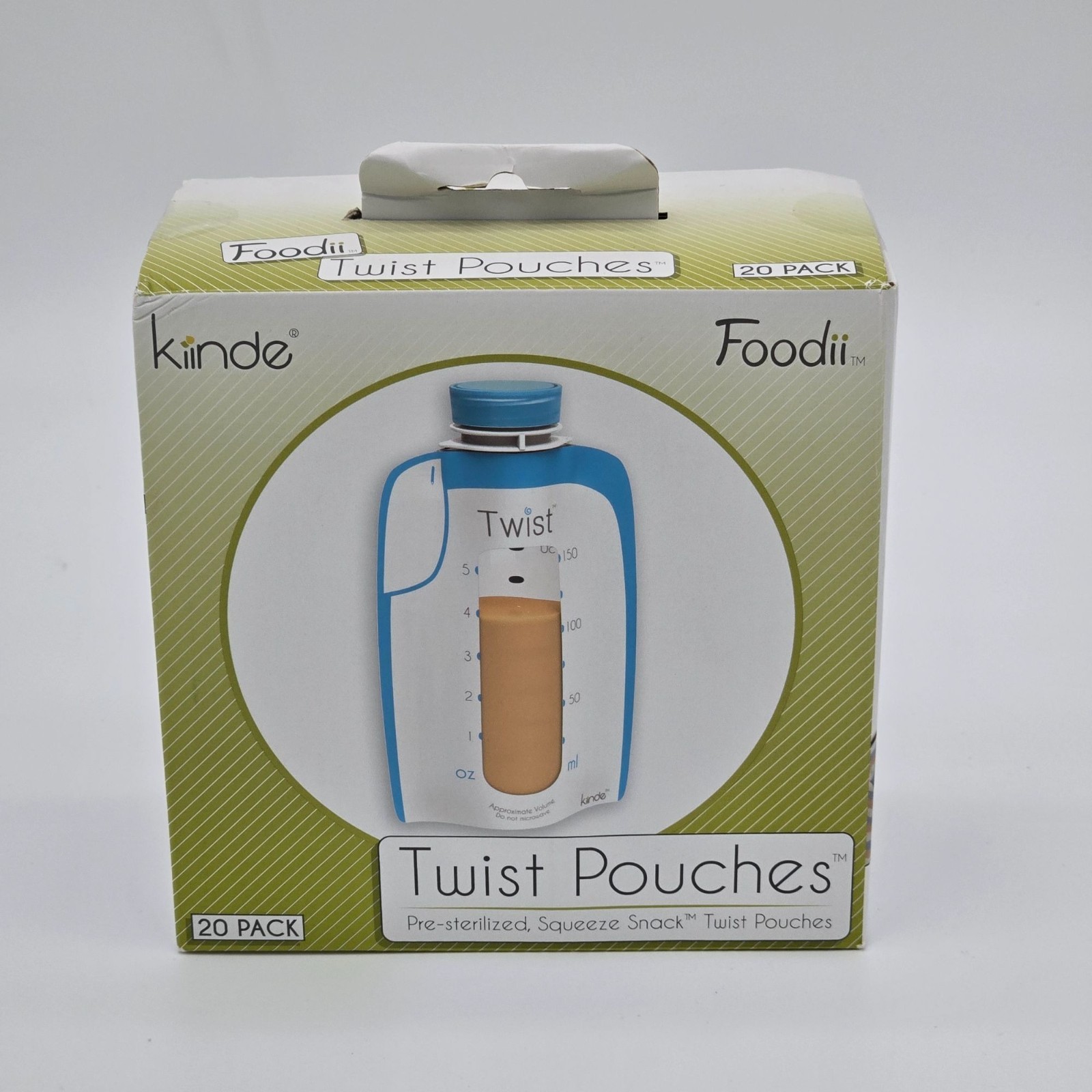 Kiinde Foodii Twist Pouches 20-Pack Pre-Sterilized Leak-Proof Snack & Milk Stora