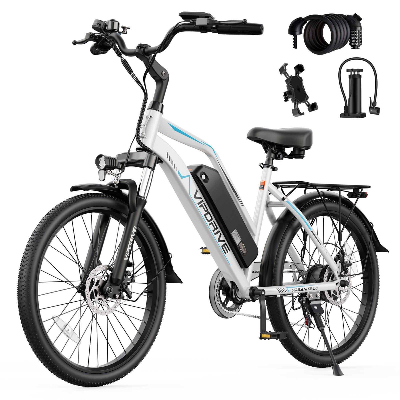 VIPDRIVE 24" Electric Bike 48V Peak 750W 7 Speed 20MPH City 