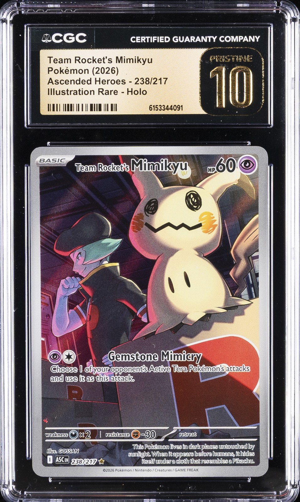 2026 POKÉMON ASCENDED HEROES #238/217 TEAM ROCKET'S MIMIKYU CGC 10 PRISTINE