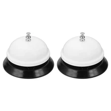 2Pcs Desk Service Call Bell, 3.35" Metal Dinner Hotel Service Bell Ring, White