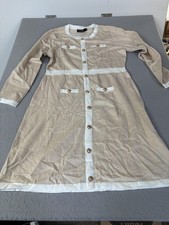 MEROKEETY Dress Womens XL Beige Knit Contrast Trim Gold Buttons Long Sleeve
