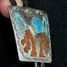 Solid Sterling, Turquoise, Coral & Turquoise Inlay.  Vintage Piece, Rare!