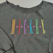 Vintage Disney Mickey Mouse Sweatshirt Hearts Pride Size XL Modified Neck READ