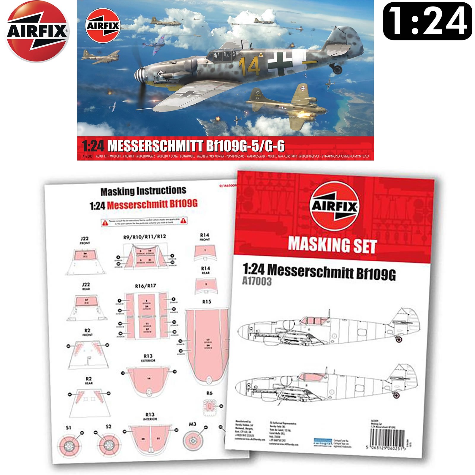 Airfix 1-24 Scale Messerschmitt BF109G Paint Masking Set. - Image 11