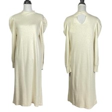 Who What Wear NWT Med Birch Cream Mock Neck Puff Long Sleeve Midi Sweater Dress