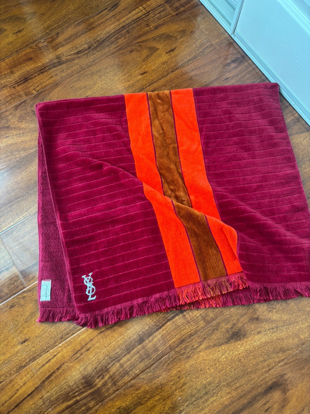 Vintage Yves Saint Laurent Fieldcrest Towel Striped Orange Stripe 1970s YSL