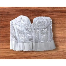 Davids Bridal Wedding Bustier Corset Bra 34B White Lace Sheer Strapless