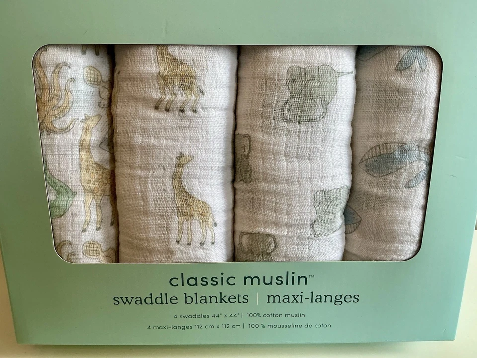 Aden + Anais Essentials 100% Cotton Muslin Swaddle Blankets Animals 4 Pack — 第 3/4 张图片