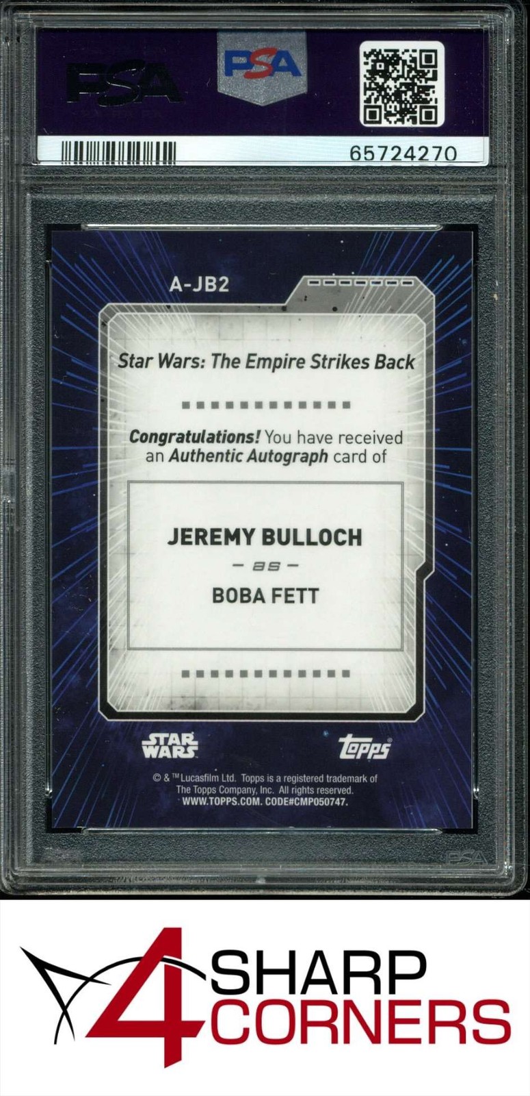 2022 TOPPS STAR WARS SIGNATURE SERIES BLUE AUTO JEREMY BULLOCH #/50 POP 2 PSA 9 view 2