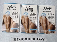 Nad's For Men Body Waxing Strips 60 Count + 6 Calming Oil Wipes Each In 3 Packs