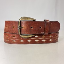 Vintage Punched Brown Leather Belt - Women's Size 34