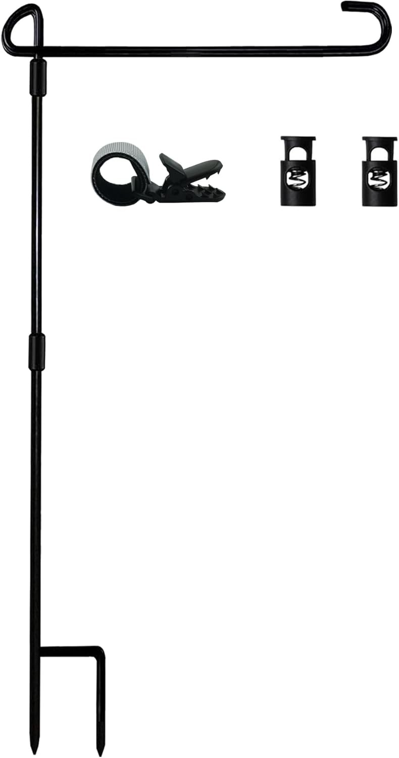 Garden Flag Stand-Holder-Pole with Garden Flag Stopper and Anti-Wind Clip for...