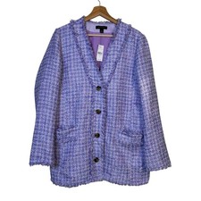 Ann Taylor Fringe Tweed Blazer Jacket Size 12 Purple Textured Networking NWT