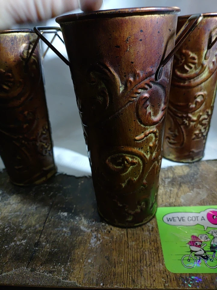 Elegant Expressions small scroll embossed round iron vase set Of 4 - Image 3 of 4