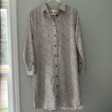 H by Halston Women's Long-Sleeve Button Up Shirt Dress Black White Size Small