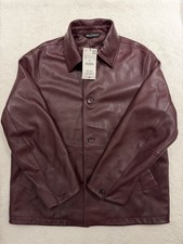 ZARA Giacca Uomo Borgogna Lusso Ecopelle M Look Pelle di Pecora Cappotto Bottoni