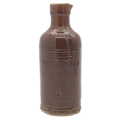 Antique Brown Stoneware Spouted Ink Bottle 14cm Victorian Pottery Inkwell
