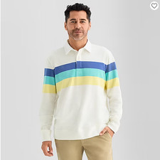 St. John's Bay French Terry Rugby Mens Classic Fit Long Sleeve Polo Shirt Medium