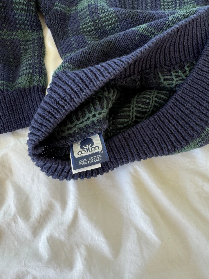 Vintage Old Glory USA Cotton Plaid Boys 5/6 Sweater Christmas Holiday Blue Green - Image 3 of 4