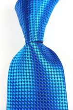 New Classic Plaid Checks Blue JACQUARD WOVEN Silk Men's Necktie Tie