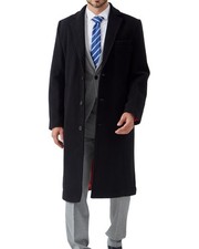 The Platinum Tailor Mens Wool Cashmere Long Overcoat Black Single Breasted Coat