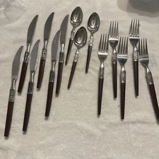 EKCO ETERNA La Joya MCM Flatware Korea Faux Wood Stainless Steel   14 Pc Lot