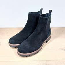 Crown Vintage Boots Women's 10 Black Suede Lug Sole Ankle Pull On Chelsea