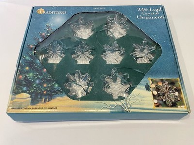 Vintage Traditions 24% Lead Crystal SNOWFLAKE Ornaments -  Set of 8 In Box