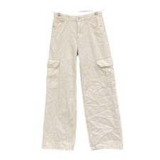 H M Pants Kids 11 Years White Cargo Wide Leg Low Waist Adjustable Denim Pockets