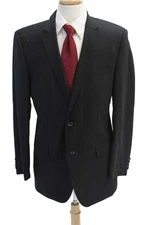 Boss Hugo Boss Mens Wool Pocketed Notched Collar Two Button Blazer Black Size 42