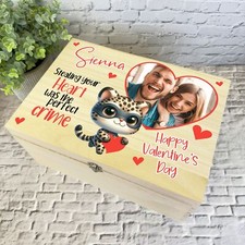 Cheetah Wooden Romantic Personalised Photo Valentine's Day Hamper Gift Box