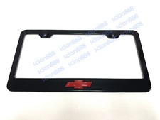 1pc 3d Red Bow-tie Logo Emblem Badge Black Stainless Metal License Plate Frame