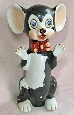 Lipper Mann Figurine Mouse Bowtie Gang Red Brown Rhinestone Eyes Nose Ceramic