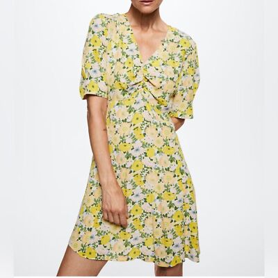 New Mango MNG Ruched detail floral print mini dress, size small, size 4