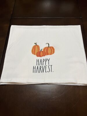 RAE DUNN Halloween Kitchen Towels White Happy Harvest Orange Pumpkins Set Of 2