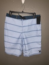 HURLEY Boys Psychic Blue Striped Board Shorts Size 18/29 NWT