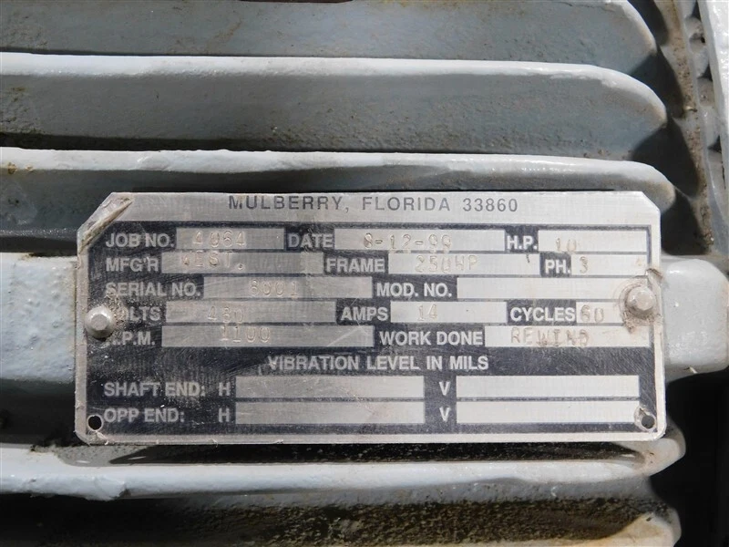 Rebuilt Westinghouse 10HP Motor 3Ph 250HP Frame 14A 60Cy 1100 RPM 460V - Image 4 of 4