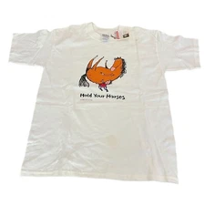 VTG Jared Lee Studio White SS T-Shirt Hold your Horse, Size L (14-16) NWT Defect