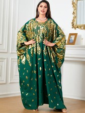 Women Stylish Muslim printed dress bat feathered long sleeved robe Middle East