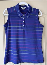 Nike Golf Fit Dry Womens Tank Top Size M Purple striped Sleeveless Button Up
