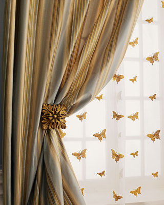Gold Butterfly on sheer silk organza drape (pair) as seen on Neiman Marcus