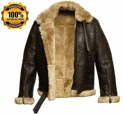 MEN'S RAF B3 AVIATOR SHEEPSKIN LEATHER BOMBER WINTER FLYING PILOT JACKET COAT
