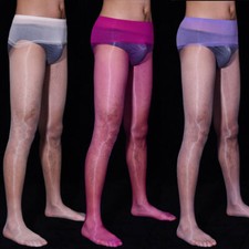 Men's Ultra Sheer Nylon Pantyhose Shiny Stockings Seamless Bulge Pouch Underwear